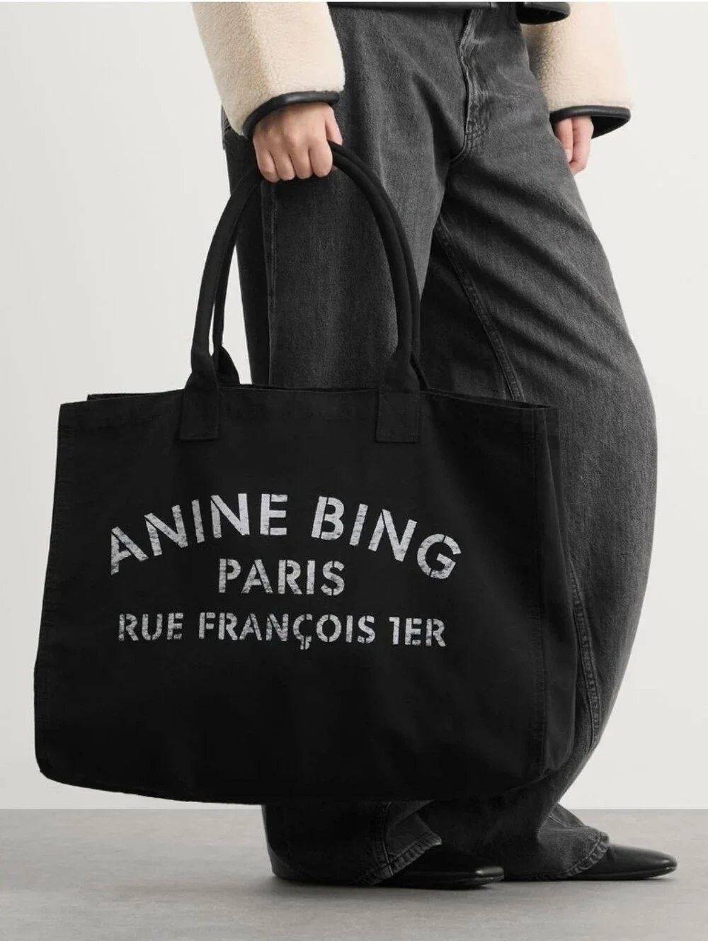 Anine Bing Leo Oversized Canvas Tote Black